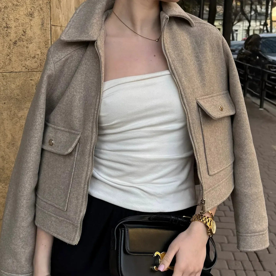 Claire | Women's Cropped Zip Up Bomber Jacket Luvy Boutique