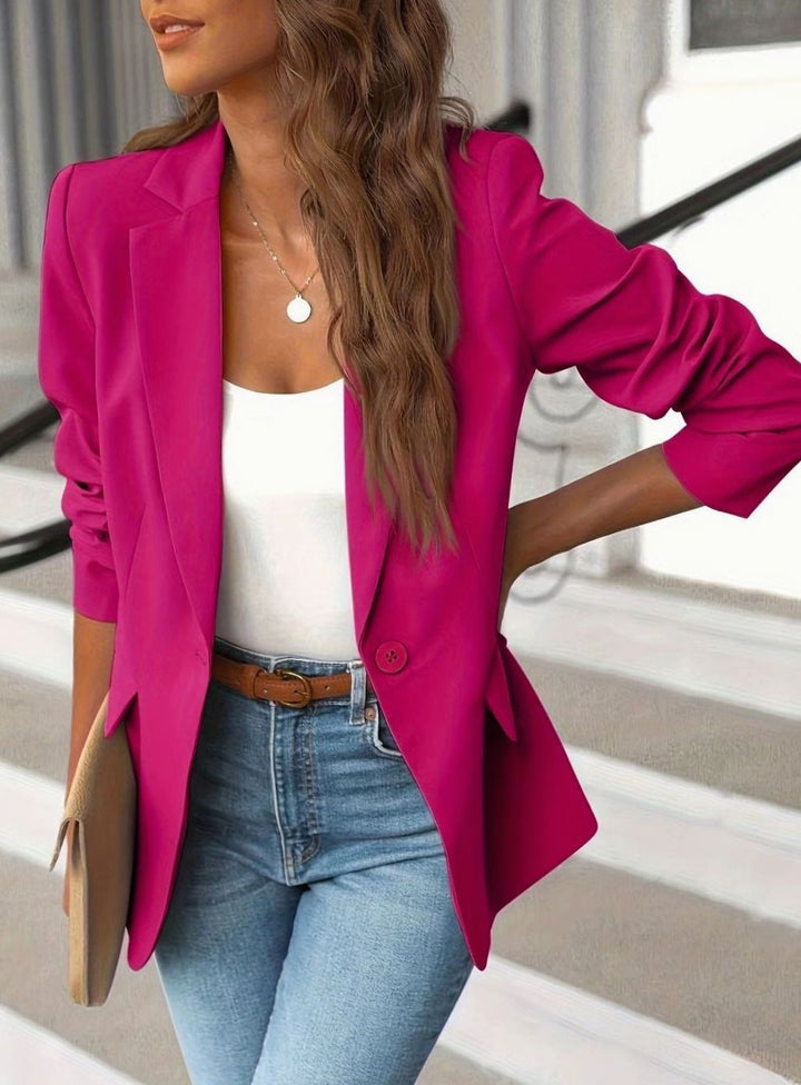 Women's Single Button Casual Blazer Tailored Open-Front Jacket - Pink