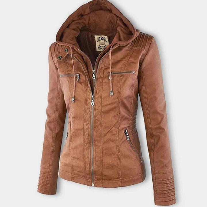 Women's Slim-Fit Hooded Faux Leather Zip-Up Biker Jacket