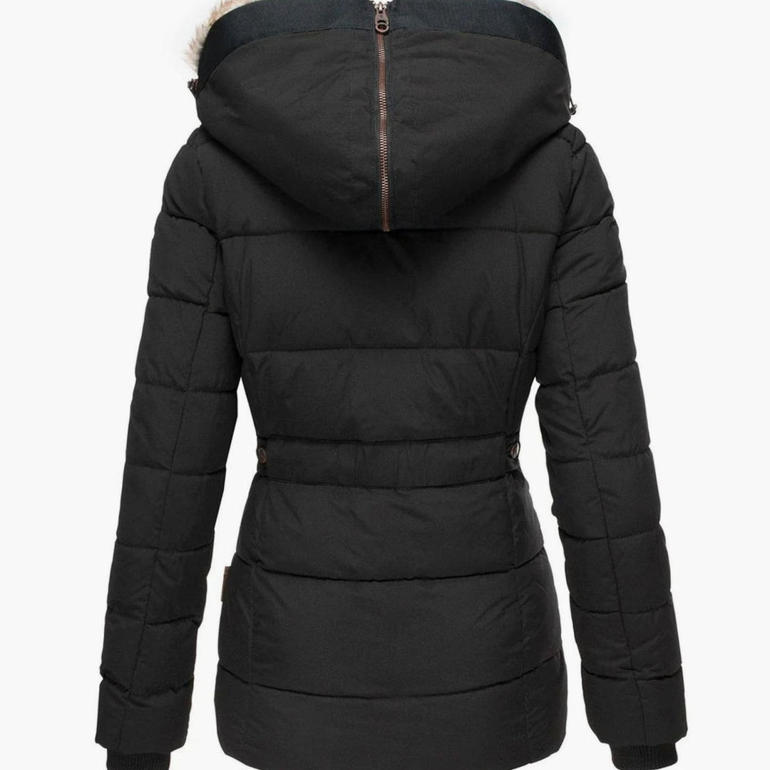 Women's Slim-Fit Quilted Puffer Jacket Faux-Fur Hood