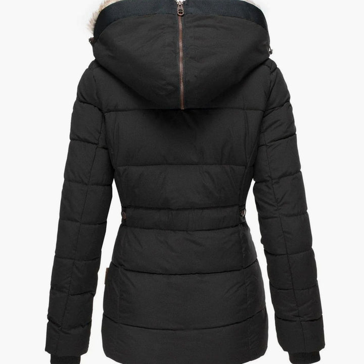 Women's Slim-Fit Quilted Puffer Jacket Faux-Fur Hood