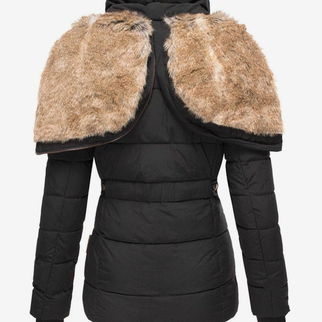 Women's Slim-Fit Quilted Puffer Jacket Faux-Fur Hood