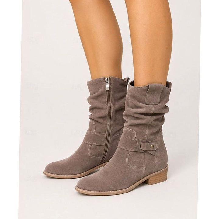 Women's Slouchy Buckle Block-Heel Ankle Boots - Light Grey