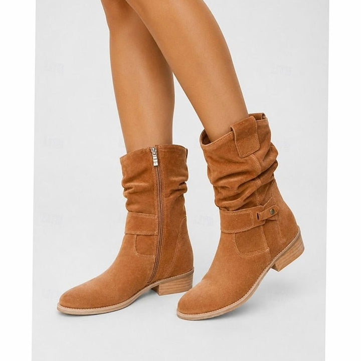 Women's Slouchy Buckle Block-Heel Ankle Boots - Brown