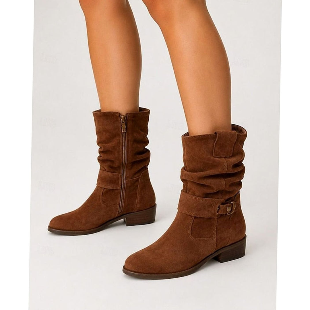 Women's Slouchy Buckle Block-Heel Ankle Boots - Dark Brown