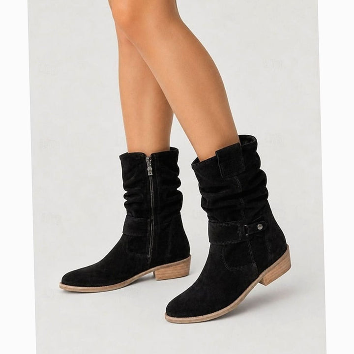 Women's Slouchy Buckle Block-Heel Ankle Boots - Black