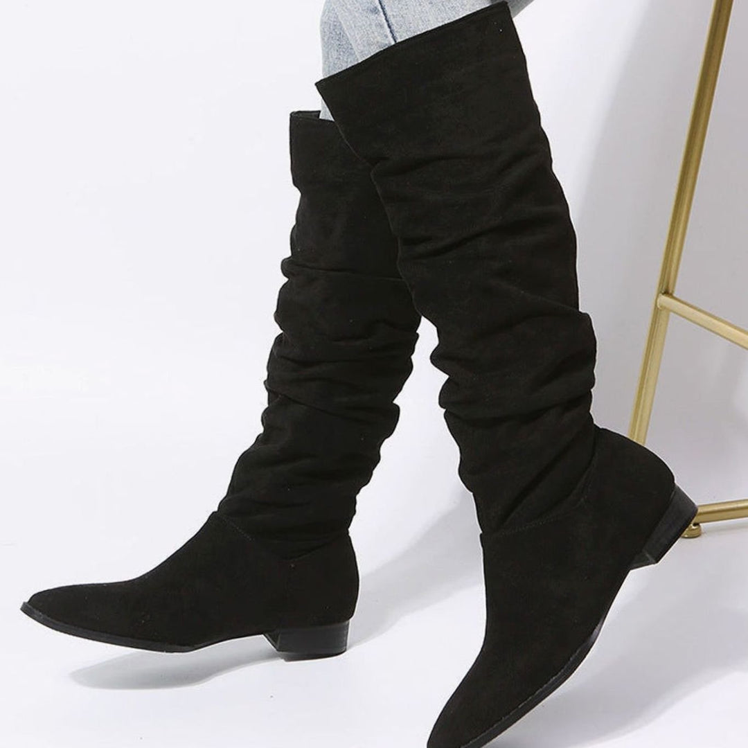 Women's Slouchy Faux-Suede Block-Heel Knee-High Boots - Black