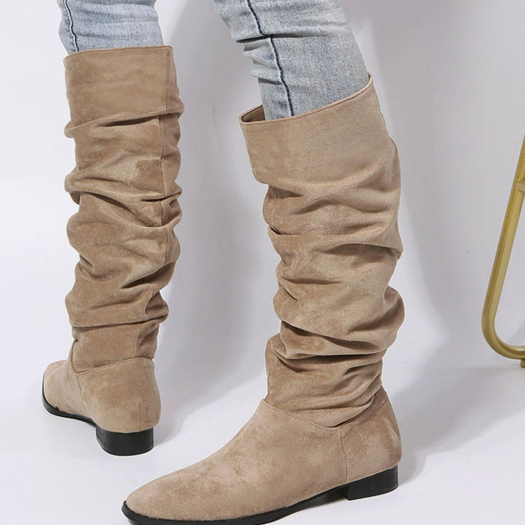 Women's Slouchy Faux-Suede Block-Heel Knee-High Boots - Khaki