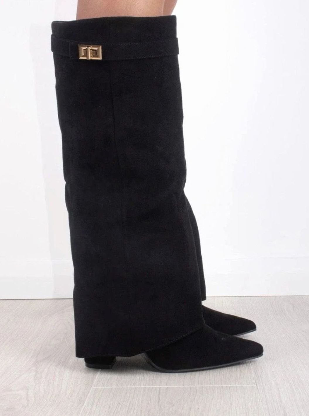 Women's Slouchy Knee-High Suede Fold-Over Heel Boots