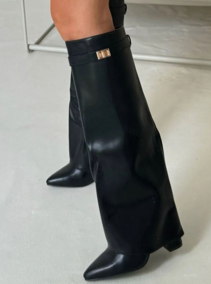 Women's Slouchy Knee-High Suede Fold-Over Heel Boots
