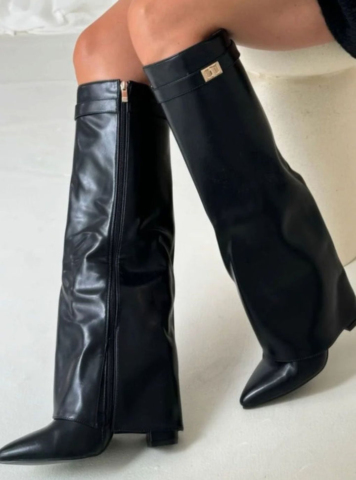 Women's Slouchy Knee-High Suede Fold-Over Heel Boots