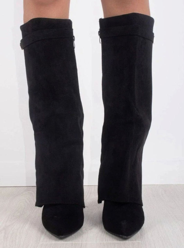 Women's Slouchy Knee-High Suede Fold-Over Heel Boots