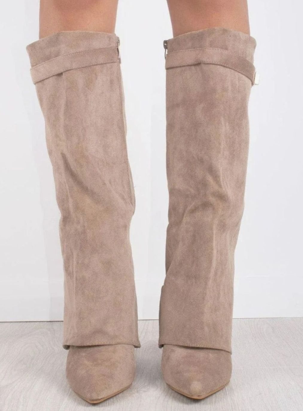 Women's Slouchy Knee-High Suede Fold-Over Heel Boots