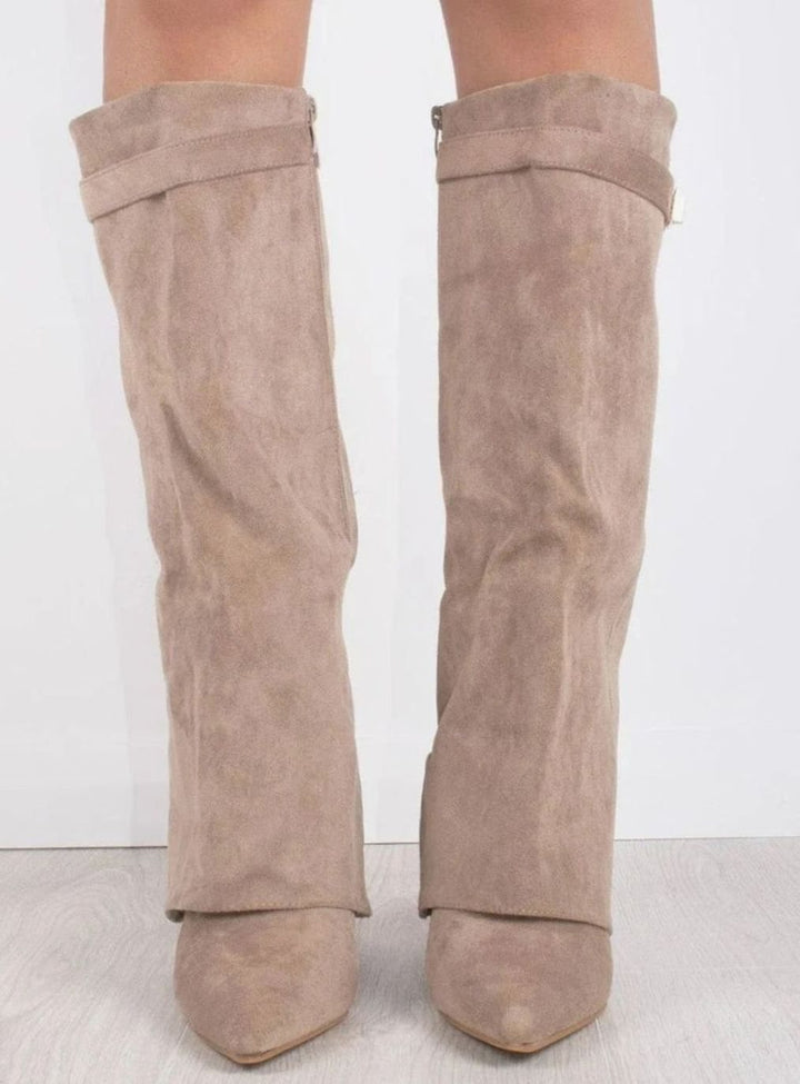 Women's Slouchy Knee-High Suede Fold-Over Heel Boots