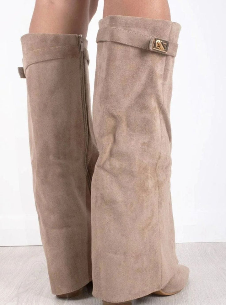 Women's Slouchy Knee-High Suede Fold-Over Heel Boots