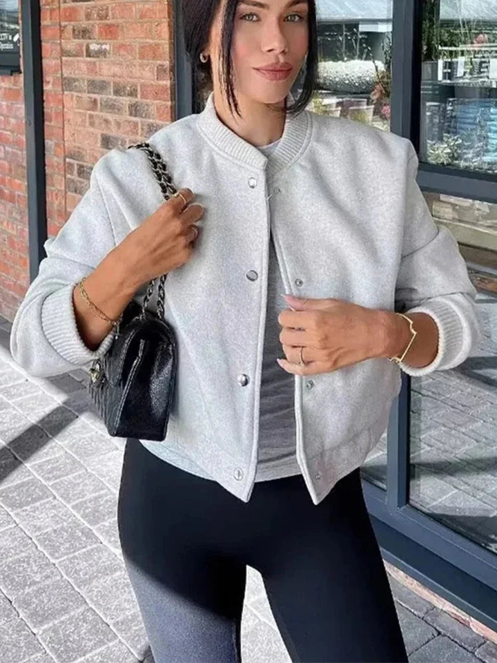 Emma | Women's Cropped Button Front Bomber Jacket Luvy Boutique