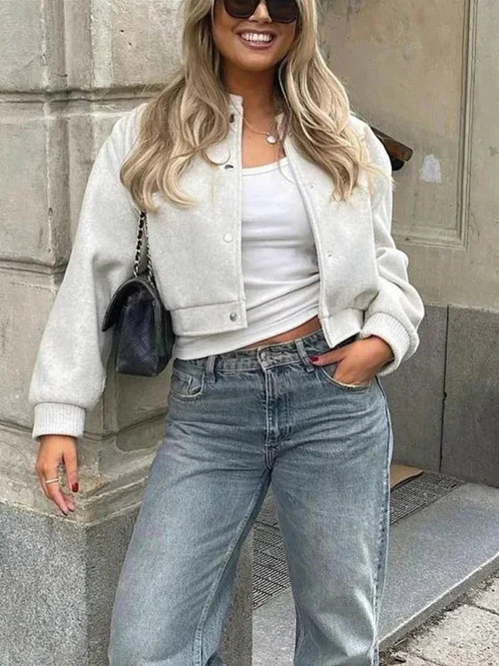 Emma | Women's Cropped Button Front Bomber Jacket Luvy Boutique