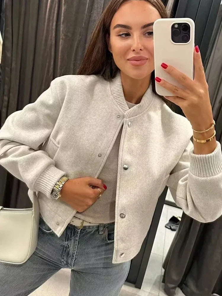 Emma | Women's Cropped Button Front Bomber Jacket Luvy Boutique