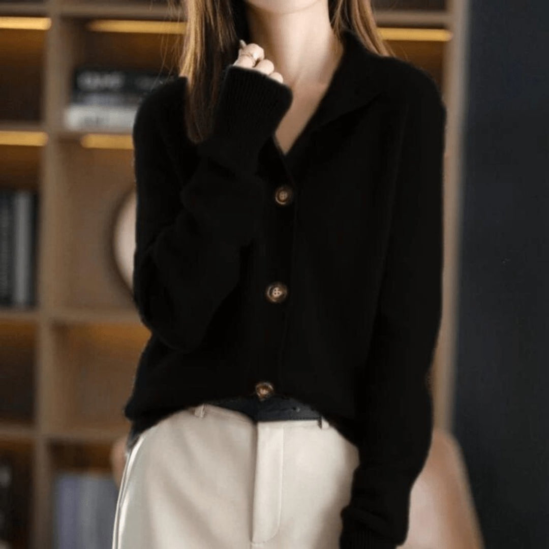 Women's Soft Cashmere Blend Button-Front Knit Cardigan - Black