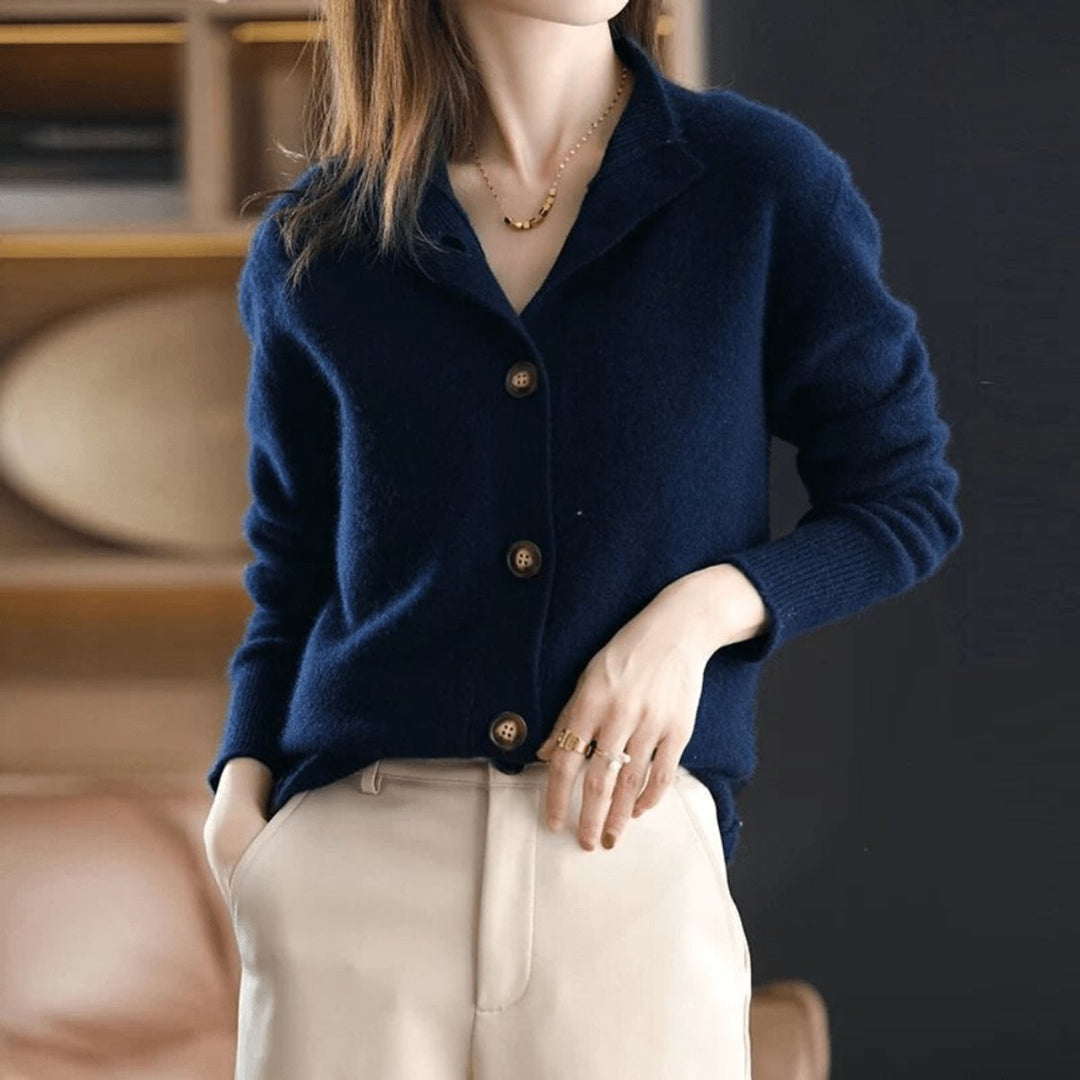 Women's Soft Cashmere Blend Button-Front Knit Cardigan - Dark Blue