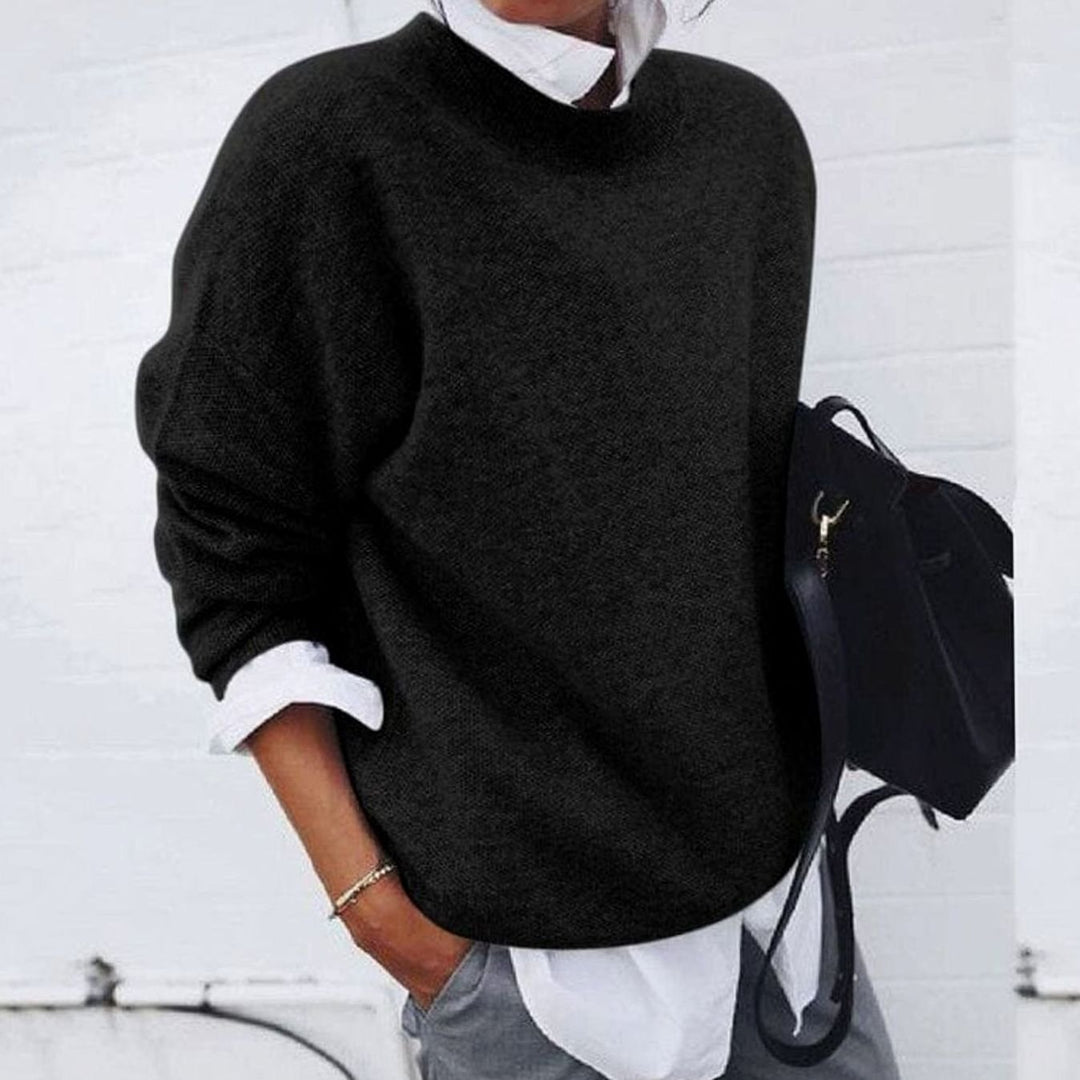 Women's Soft Relaxed-Fit Crewneck Pullover Sweater - Black
