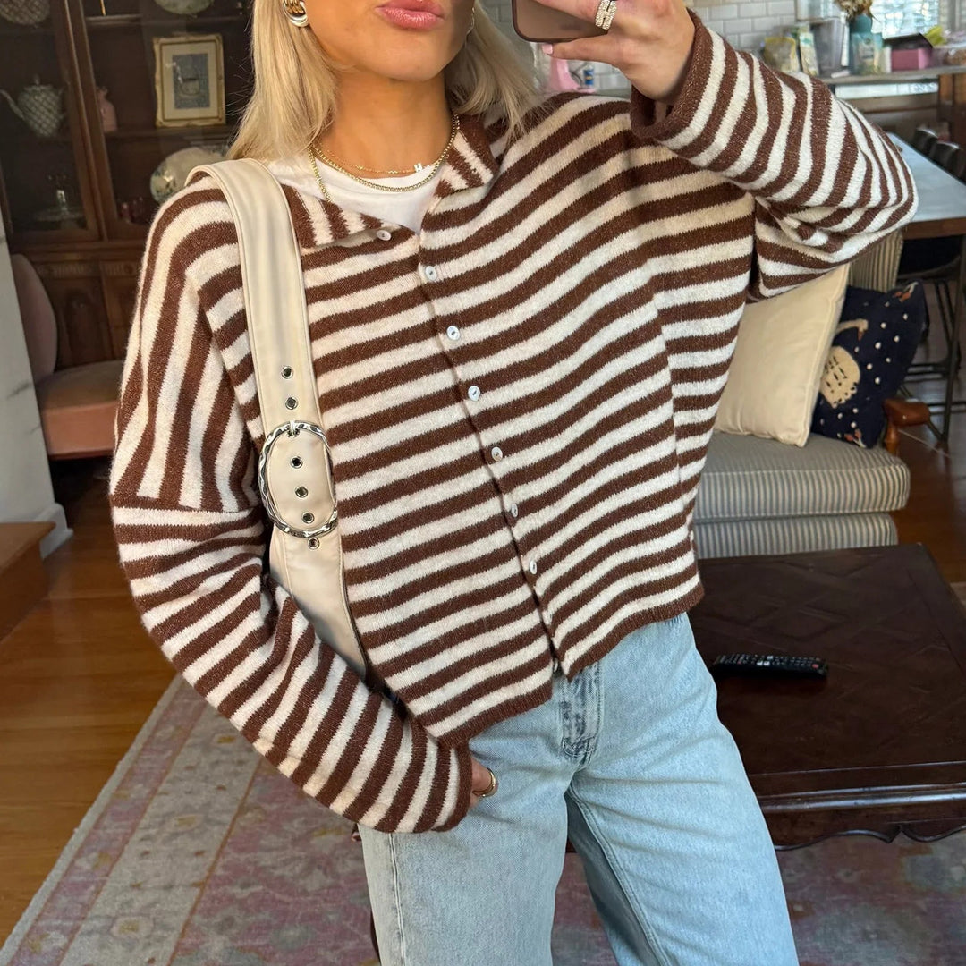 Evelyn | Women's Striped Button Front Cardigan Sweater Luvy Boutique