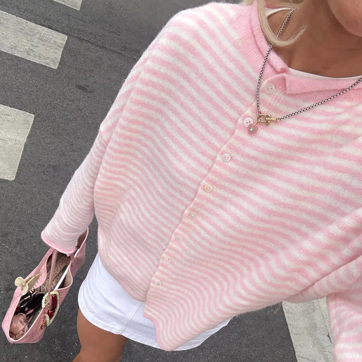 Evelyn | Women's Striped Button Front Cardigan Sweater Luvy Boutique