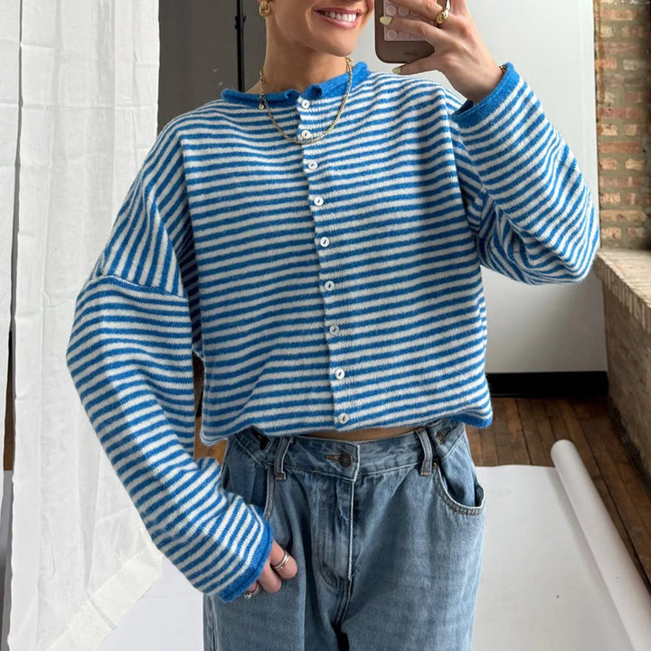 Evelyn | Women's Striped Button Front Cardigan Sweater Luvy Boutique
