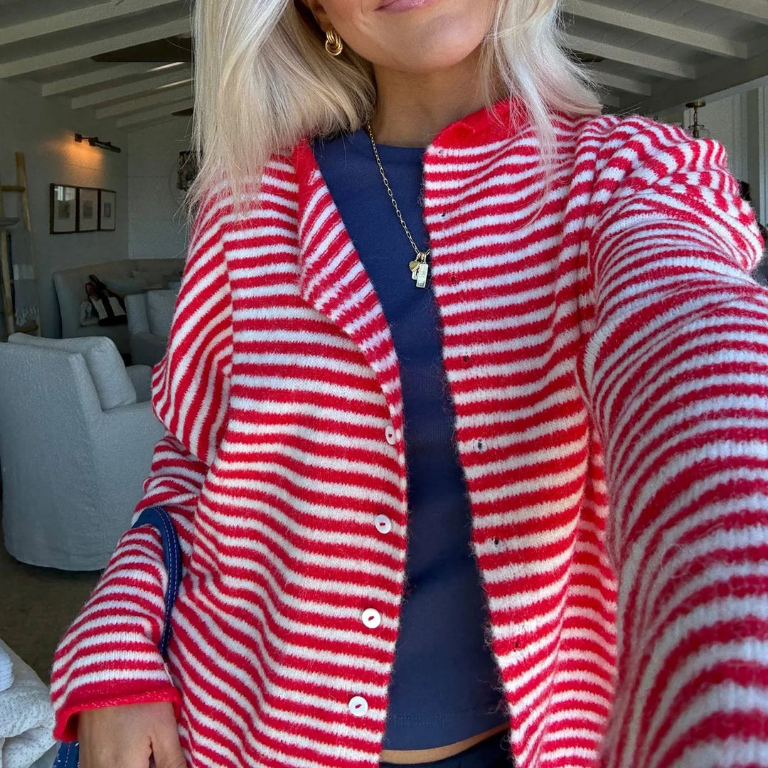 Evelyn | Women's Striped Button Front Cardigan Sweater Luvy Boutique