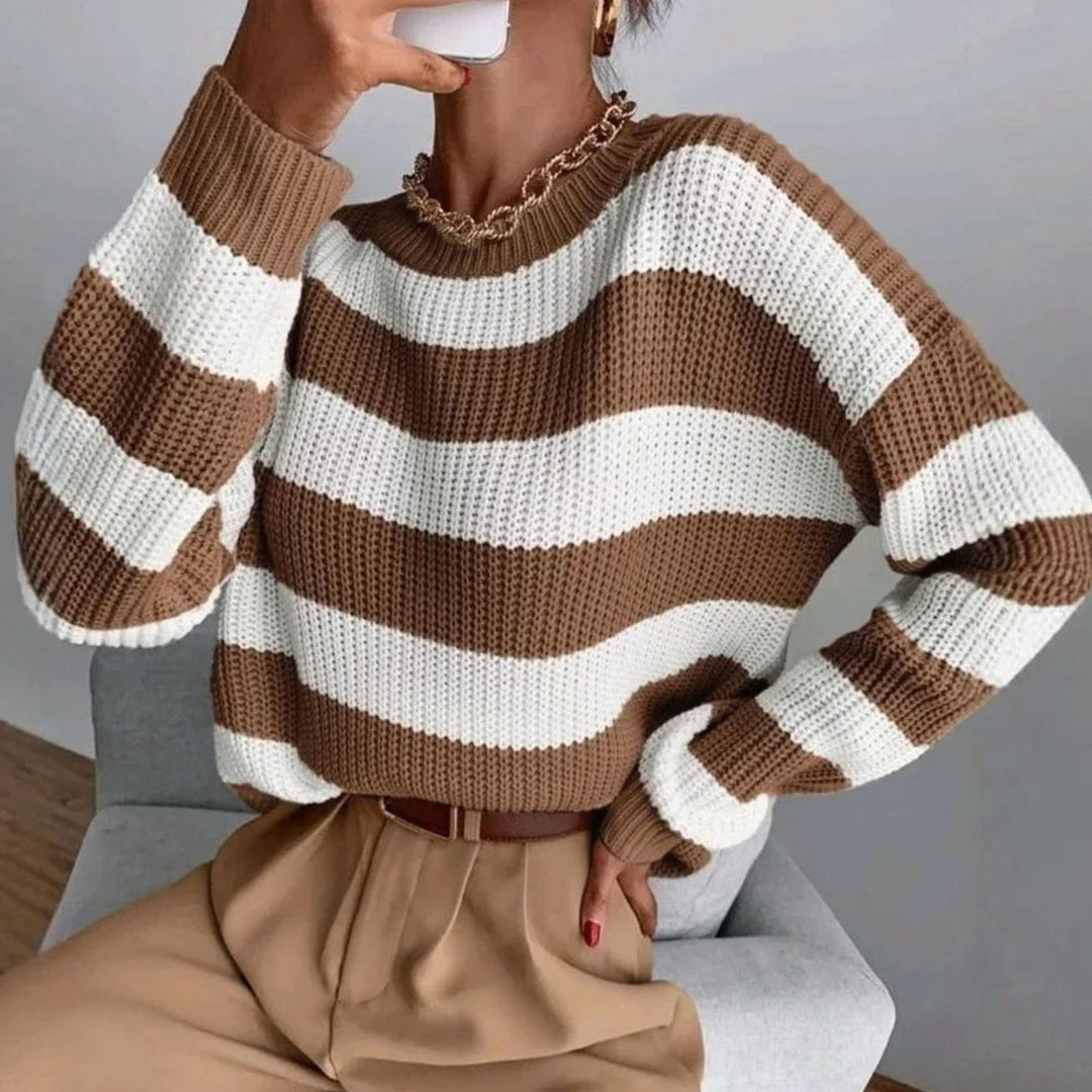 Women's Striped Crewneck Oversized Knit Cashmere Sweater
