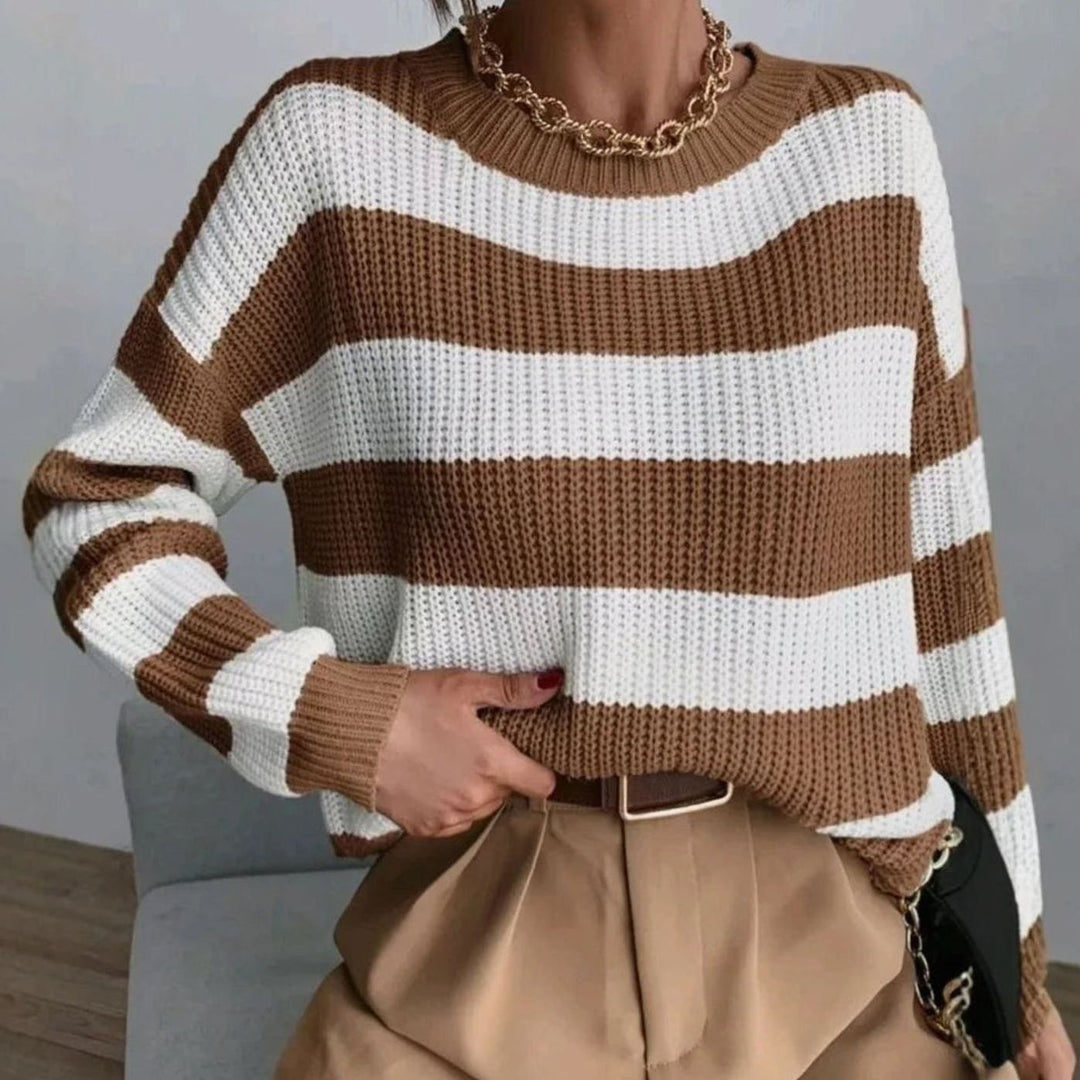 Women's Striped Crewneck Oversized Knit Cashmere Sweater