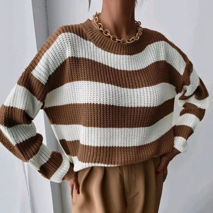 Women's Striped Crewneck Oversized Knit Cashmere Sweater