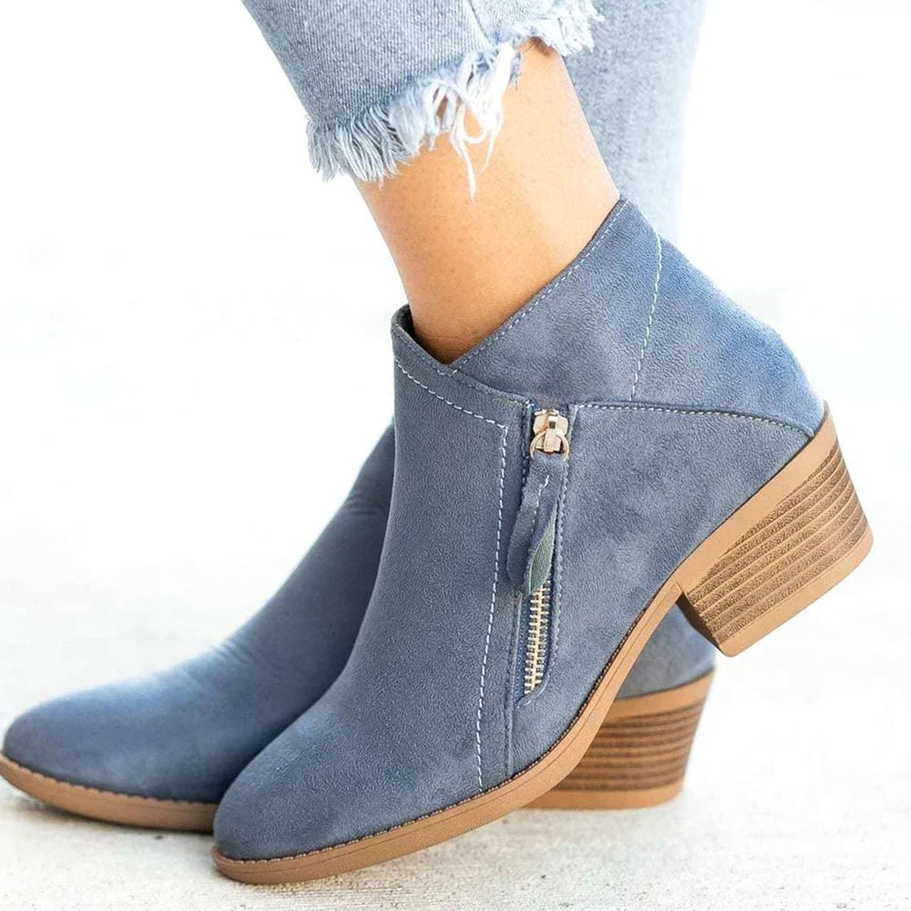 Women's Suede Block-Heel Zip Ankle Boots - Blue