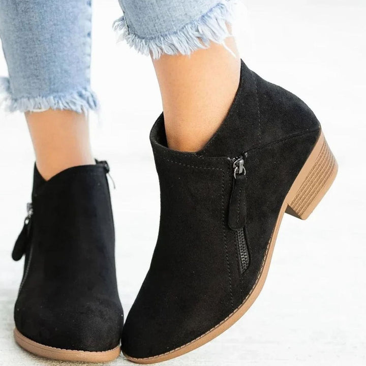 Women's Suede Block-Heel Zip Ankle Boots - Black