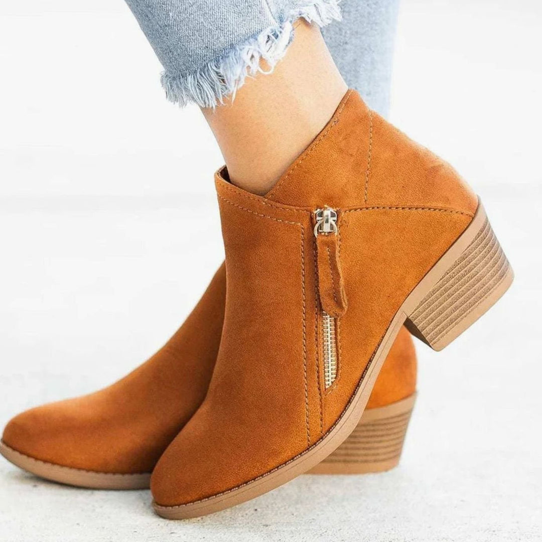 Women's Suede Block-Heel Zip Ankle Boots - Orange