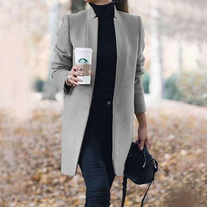 Women's Tailored Lapel Long Winter Coat - Grey