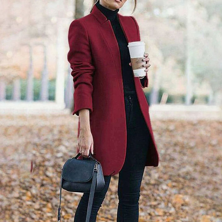 Women's Tailored Lapel Long Winter Coat - Wine Red