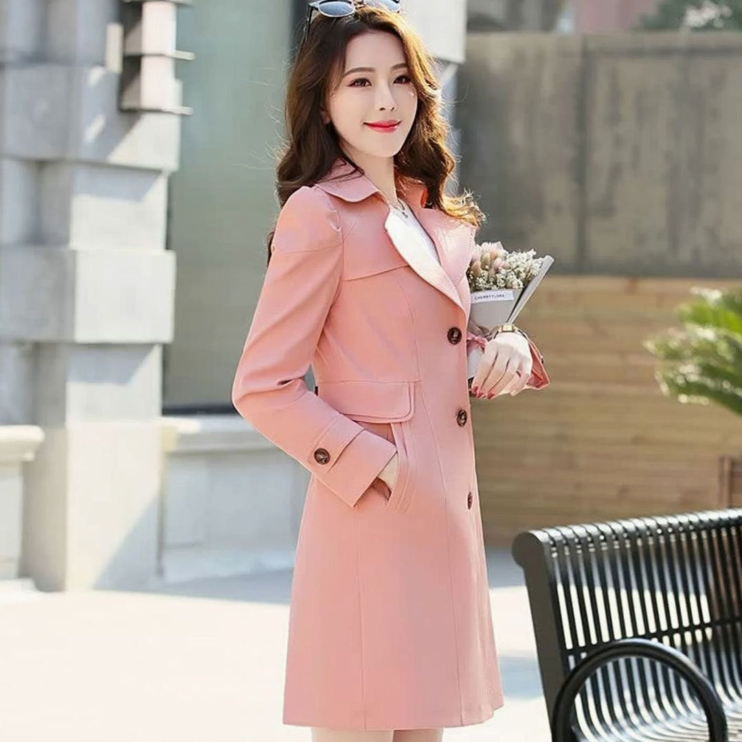 Women's Tailored Single-Breasted Long Trench Coat - Pink