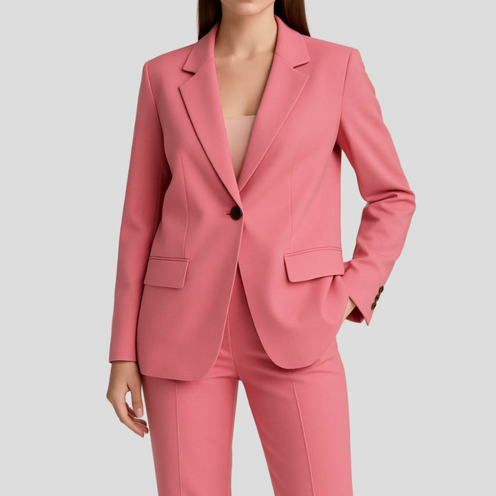 Women's Tailored Single-Button Blazer Straight-Leg Suit Set - Pink