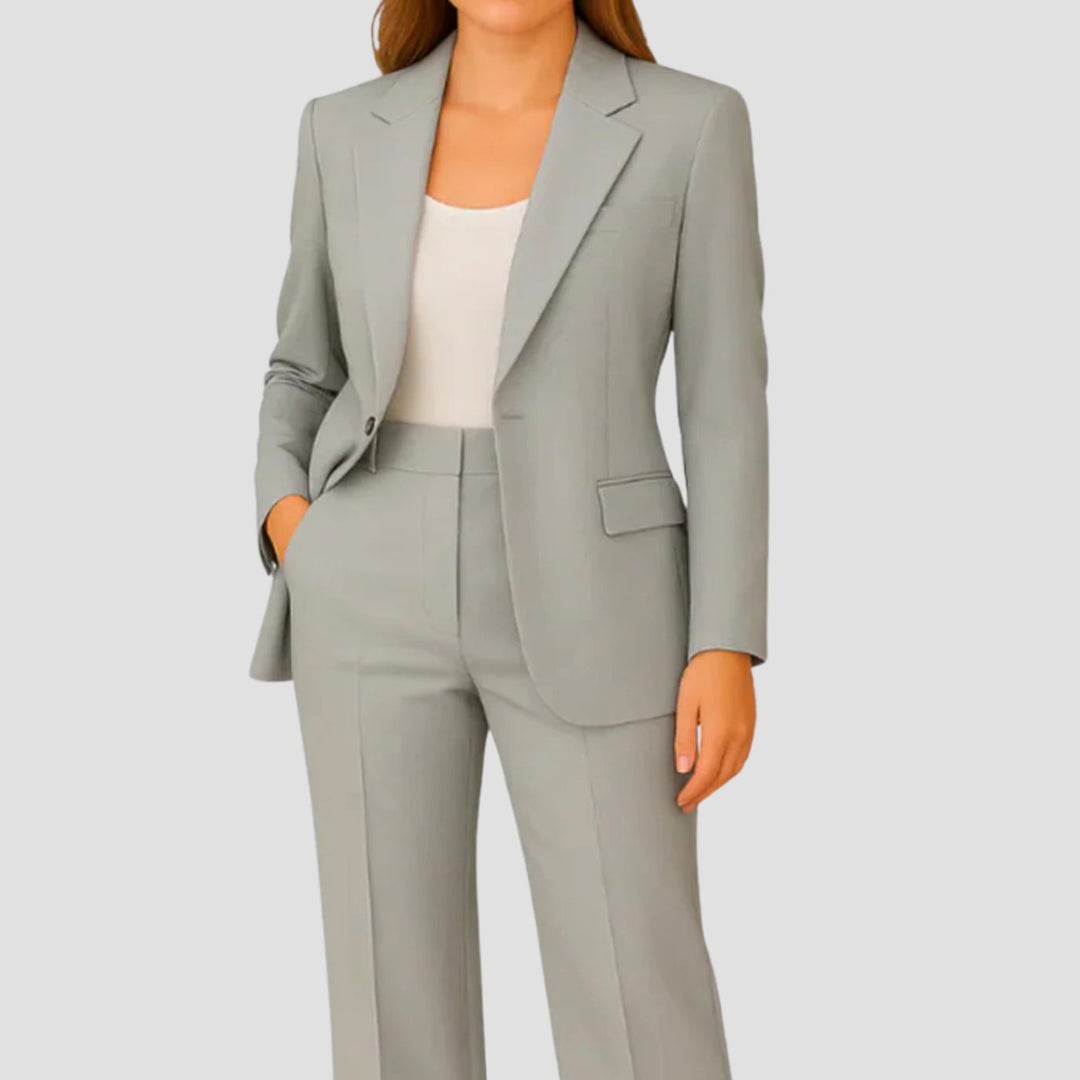 Women's Tailored Single-Button Blazer Straight-Leg Suit Set - Grey