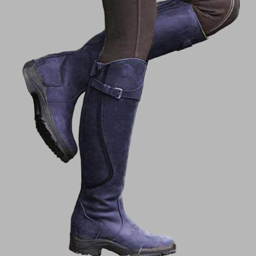Women's Tall Leather Buckle-Strap Knee-High Riding Boots - Lilac