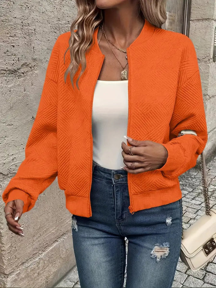 Women's Textured Zip-Up Quilted Jacket Cropped Bomber