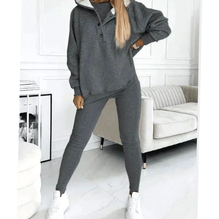 Women's Three-Piece Hooded Button-Neck Lounge Winter Set