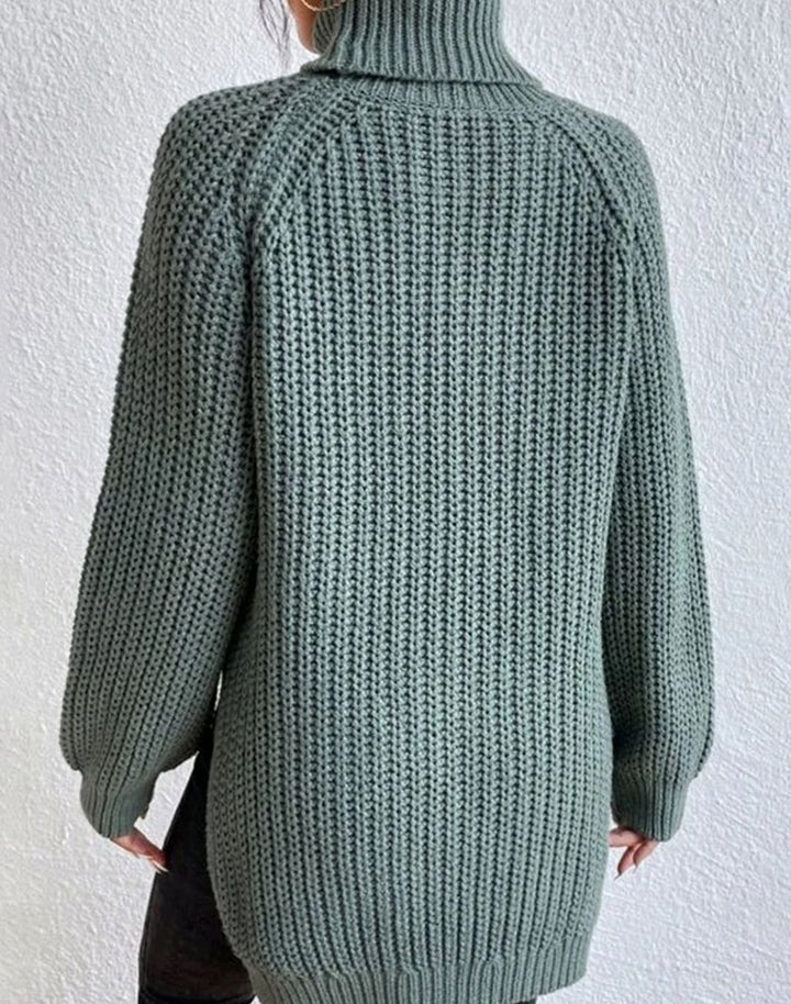 Women's Turtleneck Ribbed Knit Sweater Relaxed-Fit Long-Sleeve Pullover