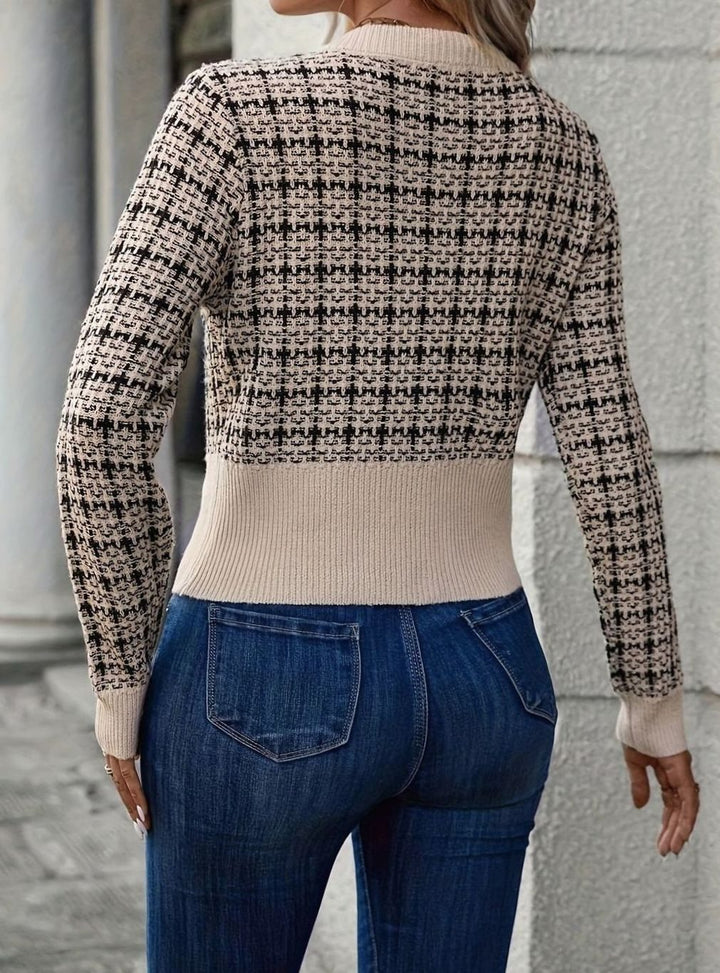 Women's Tweed-Style Cropped Button-Front Knit Cardigan