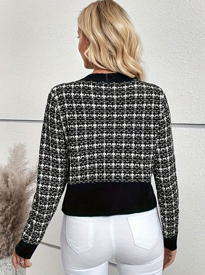 Women's Tweed-Style Cropped Button-Front Knit Cardigan