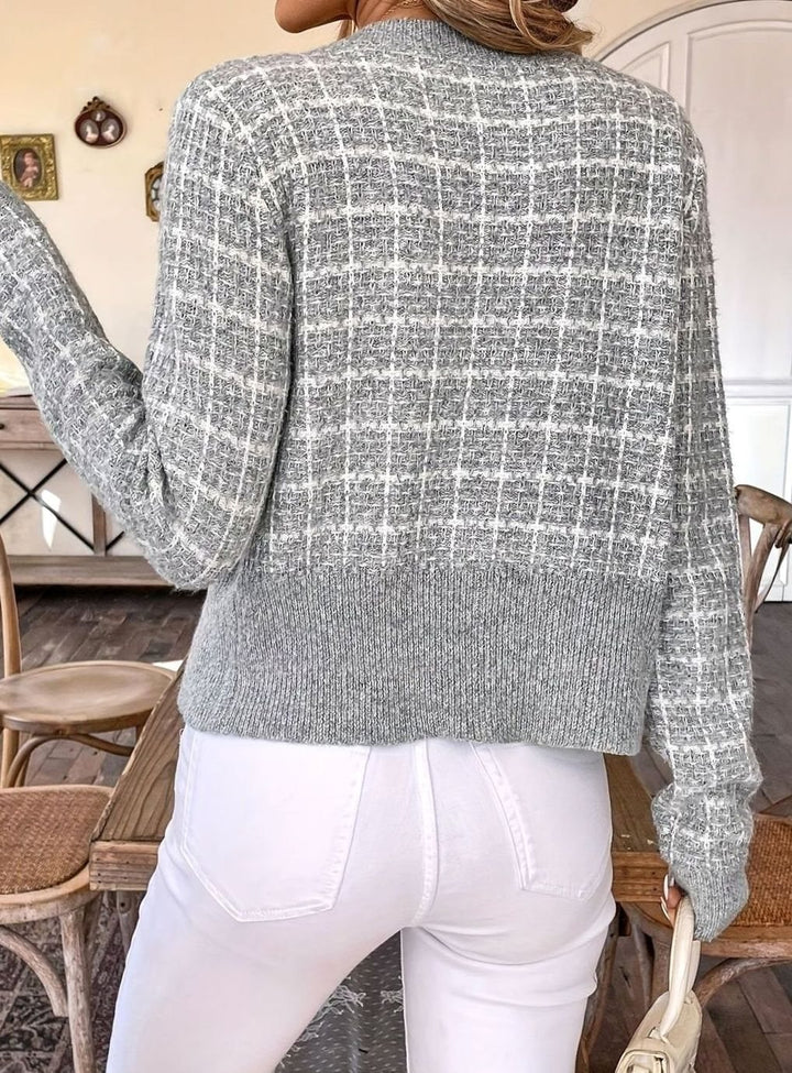Women's Tweed-Style Cropped Button-Front Knit Cardigan