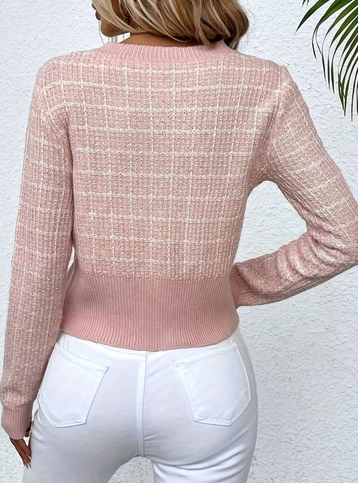 Women's Tweed-Style Cropped Button-Front Knit Cardigan