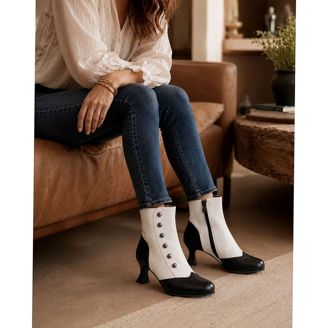 Women's Two-Tone Vintage Button-Detail Spool-Heel Ankle Boots