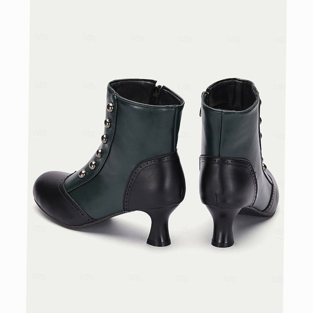 Women's Two-Tone Vintage Button-Detail Spool-Heel Ankle Boots